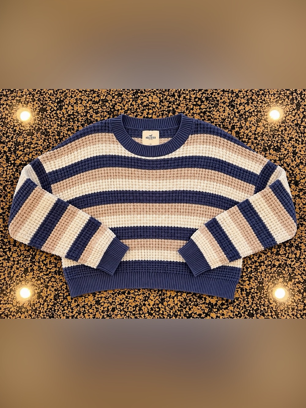 Hollister Blue and Cream Striped Sweater